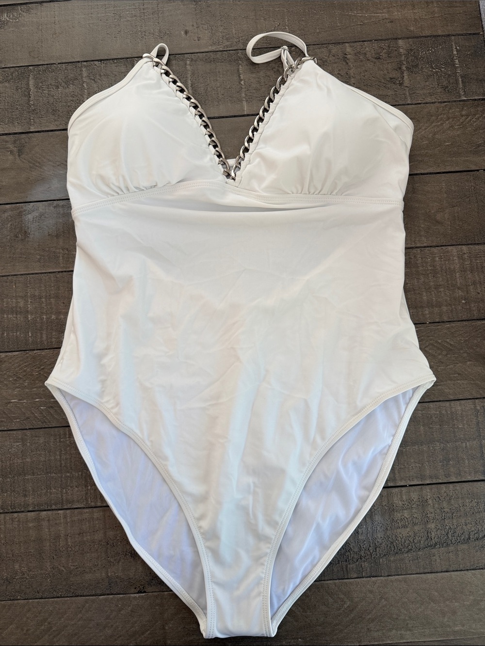 Kobi Halperon Rosalie Chain One White Piece bathing suit Size L